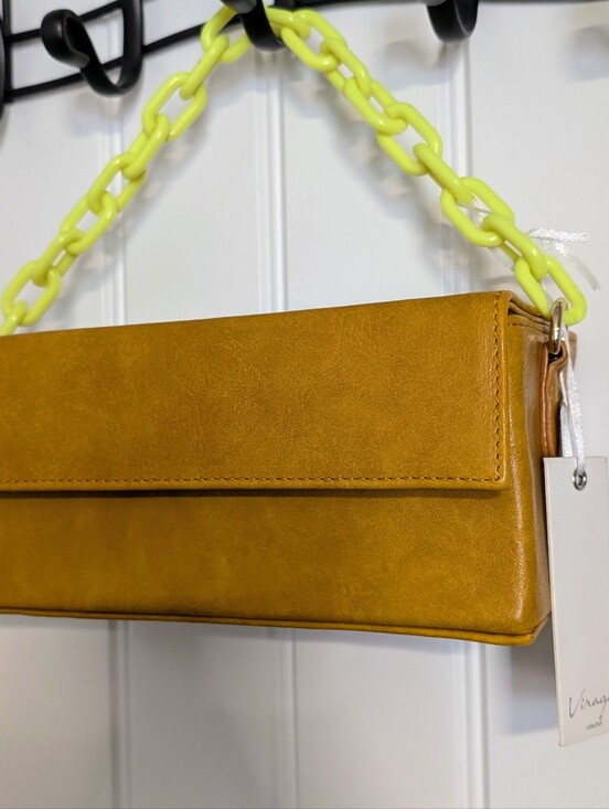The Unbranded Brand Handbags - Mustard Yellow Small Front Flap Neon Yellow Chain Handle Shoulder Bag Purse